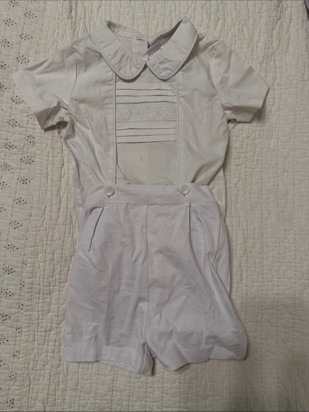 Classic White Peter Pan Collar Boys Shorts Romper